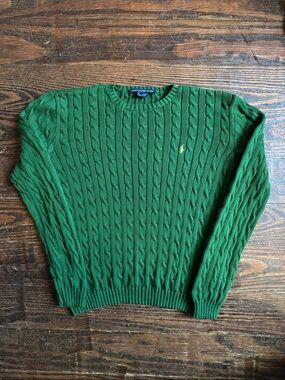 Ralph Lauren Sport Green Cable Knit Crewneck Sweater Women’s XL